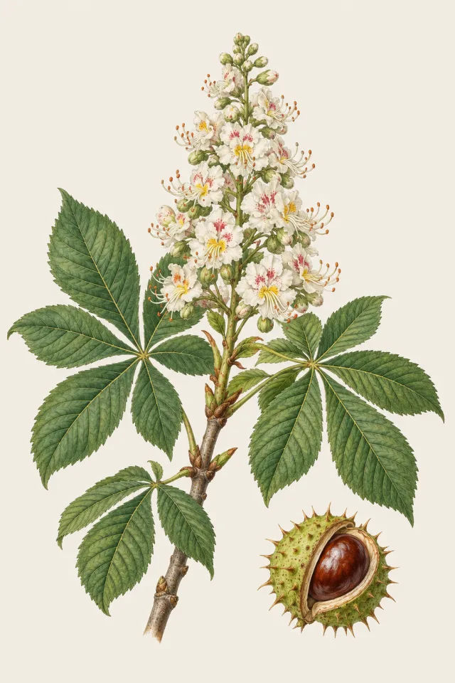Ботаническа илюстрация на Aesculus hippocastanum