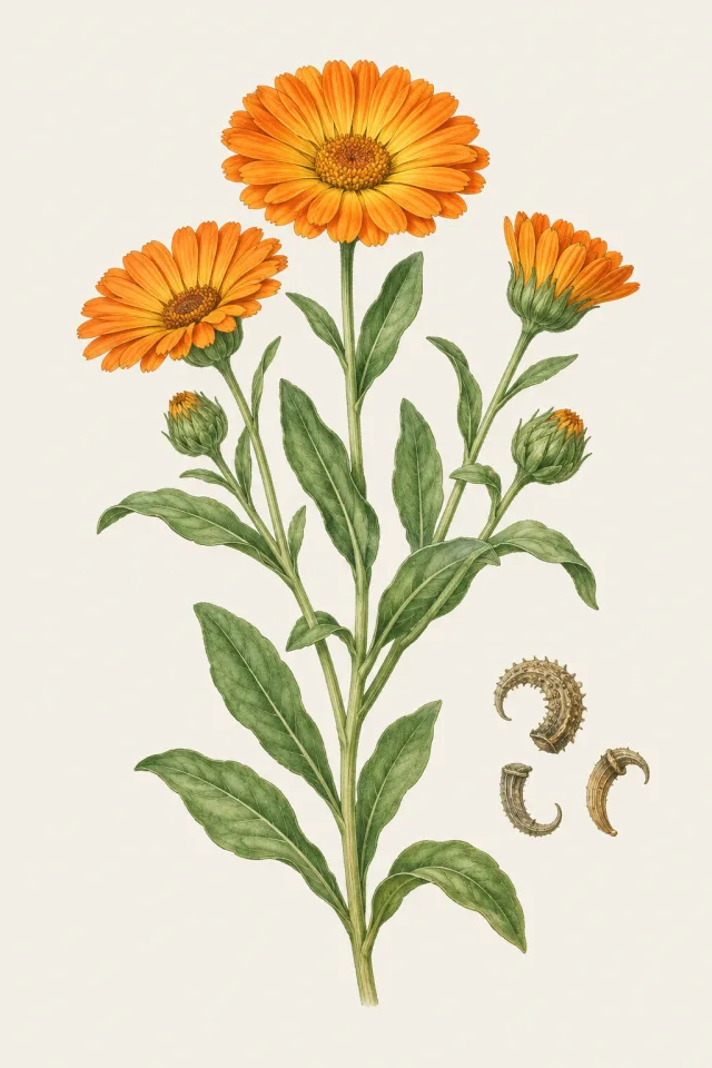 Ботаническа илюстрация на Calendula officinalis
