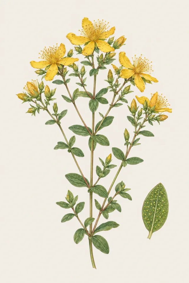 Ботаническа илюстрация на Hypericum perforatum